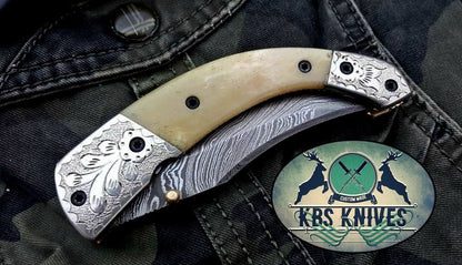 Custom Handmade Damascus Steel Folding Pocket Knife