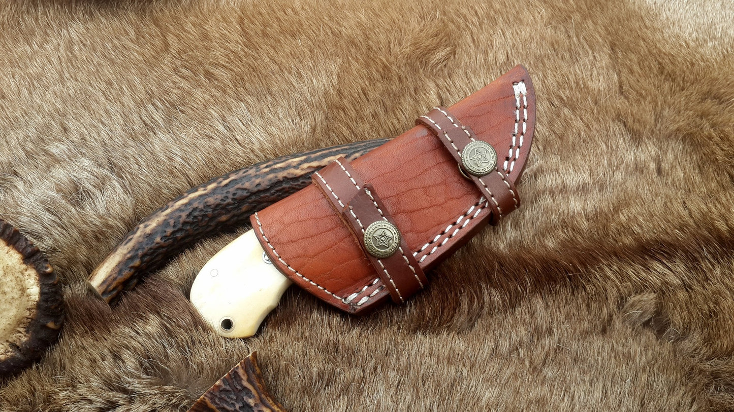 Compact D2 Steel Field Dressing Deer Skinning Knife – 6.5 Inch Blade with Bone Handle