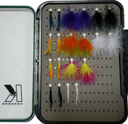 20 PIECE FEATHER/MARABOU JIG KIT WITH LARGE PAD BOX