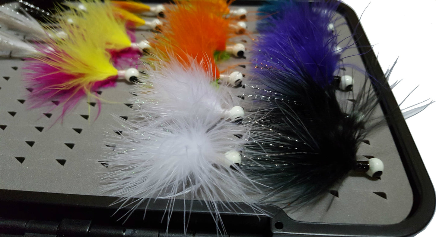 20 PIECE FEATHER/MARABOU JIG KIT WITH LARGE PAD BOX