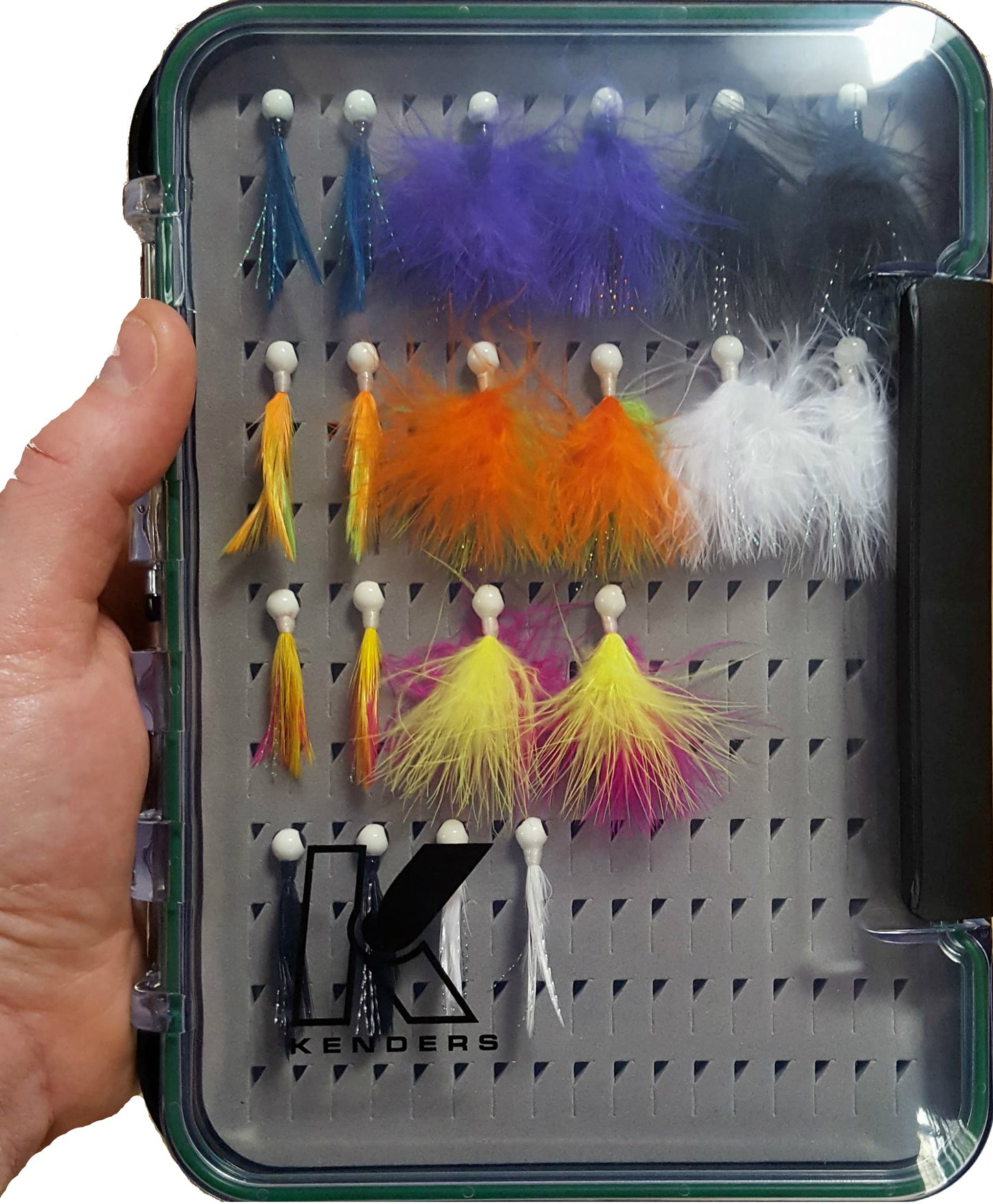 20 PIECE FEATHER/MARABOU JIG KIT WITH LARGE PAD BOX