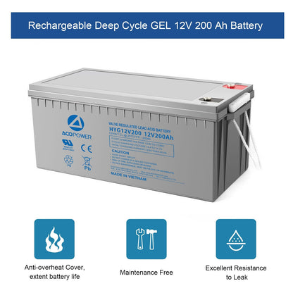 Acopower HYG12-200Ah Rechargeable Gel Deep Cycle 12V 200Ah Battery