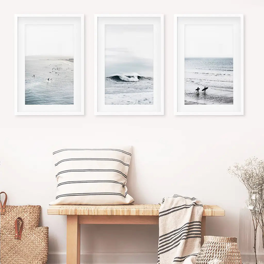 Navy Blue Surfing Wall Art. Set of 3 Prints