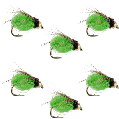 Bead Head LaFontaine Bright Green Deep Sparkle Caddis Pupa - 6 Flies Hook Size 18