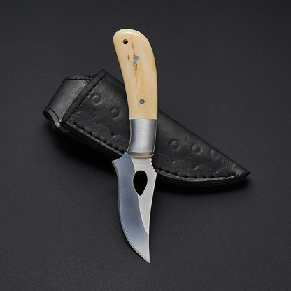 The Fieldmaster's Companion: 7.5-Inch Skinning Hunting Knife with Full Tang D2 Steel Blade, Bone Handle, and Steel Bolster