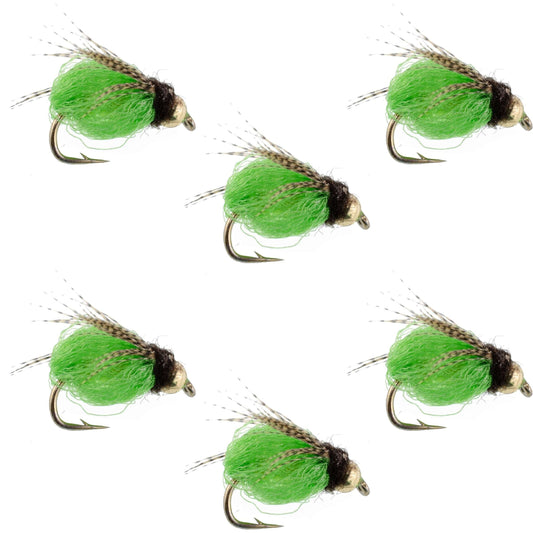 Bead Head LaFontaine Bright Green Deep Sparkle Caddis Pupa - 6 Flies Hook Size 14