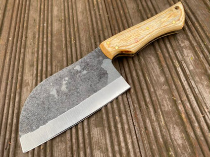 Premium Cleaver Knife for Sale - 10-Inch Full Tang 1095 Steel Blade, Oak Wood Handle, Leather Sheath - KBS Knives Store