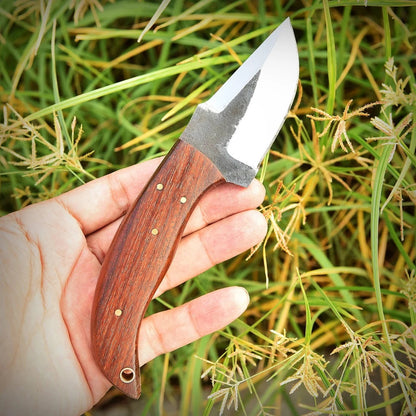 "Custom Handmade 1095 Forged Steel Skinning Knife | Rosewood Handle | 7 Inches | Leather Sheath | KBS Knives Store"