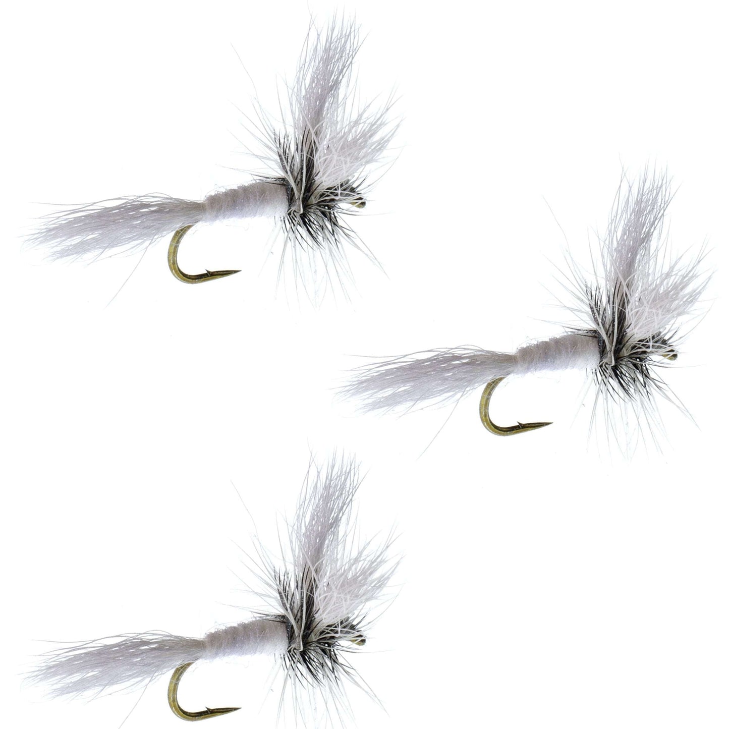 3 Pack Barbless White Wulff Classic Hair Wing Dry Fly - Hook Size 14