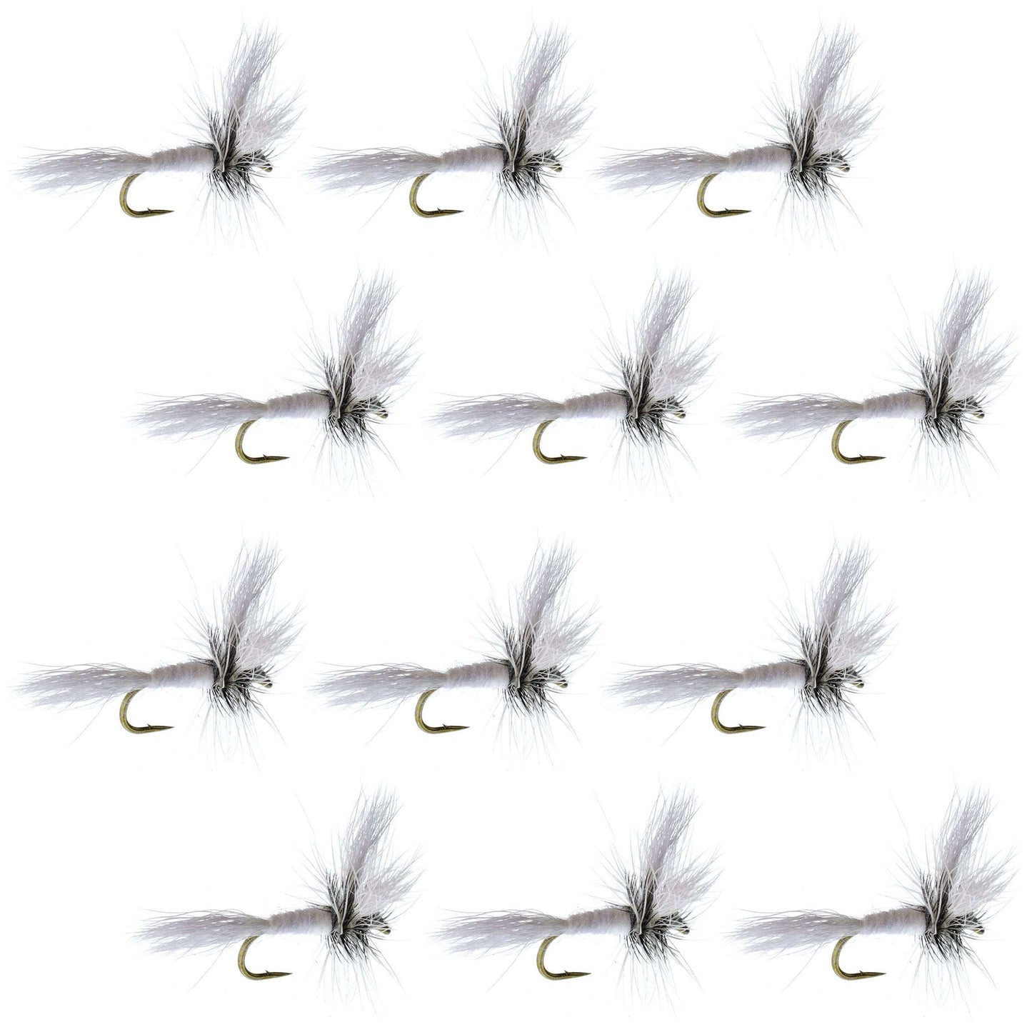 Barbless White Wulff Classic Hair Wing Dry Fly - 1 Dozen Flies Hook Size 12