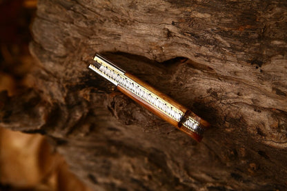 Hand Engraved Custom Damascus Steel EDC Folding Pocket Knife | 3-Inch Blade, Olive Wood Handle, Leather Case | Gift Idea