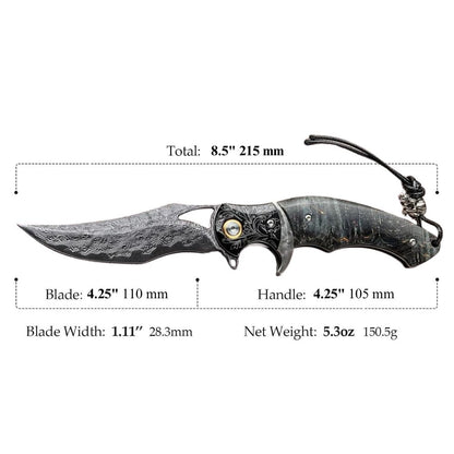Legion Damascus Hunting Knife with Exotic Stained Maple Wood Handle