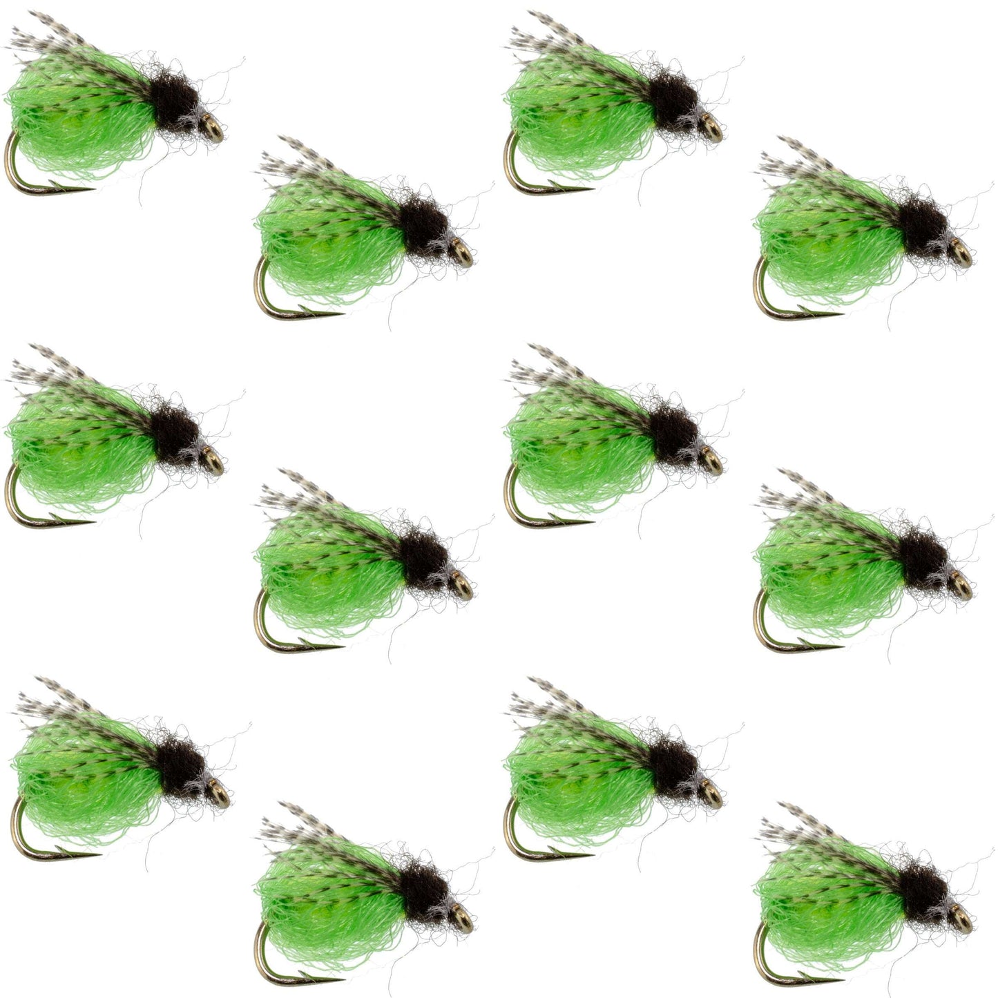LaFontaine Bright Green Deep Sparkle Caddis Pupa - 1 Dozen Flies Hook Size 14