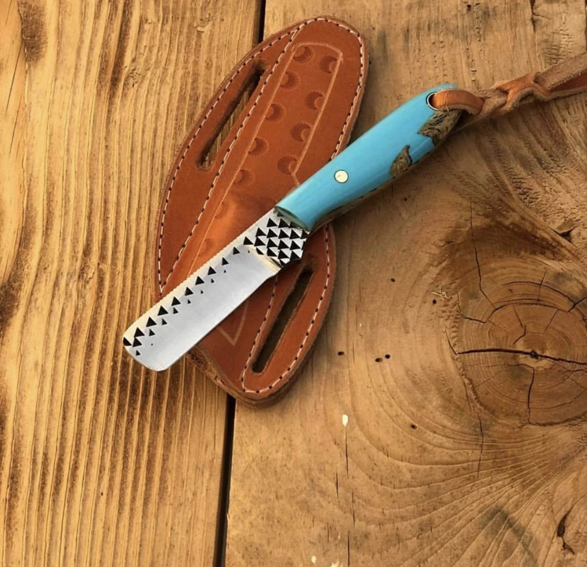 Custom Handmade Cowboy Bull Cutter Knife – Rasp Steel Blade & Resin Handle