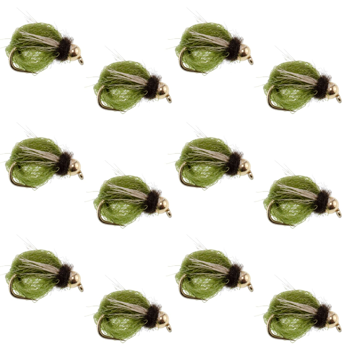Bead Head LaFontaine Olive Deep Sparkle Caddis Pupa - 12Flies Size 16