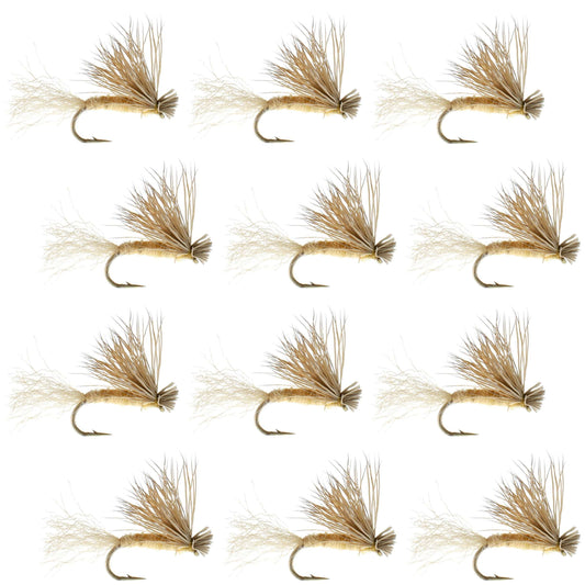 Barbless Tan X Caddis Emerging Caddis Adult Fly - 12 Flies Size 16