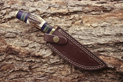 Custom Handmade 1095 Forged Steel Hunting Knife with Antler Horn & Exotic Wood Handle – 11" | KBS Knives