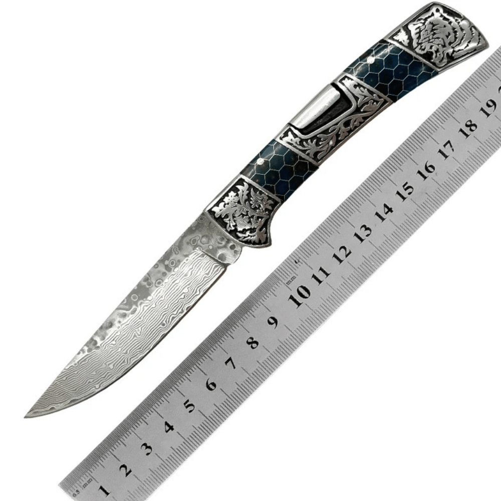 Wraith Damascus Pocket Knife with Honeycomb Resin Handle