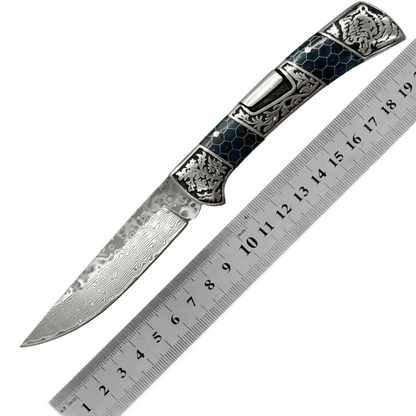 Wraith Damascus Pocket Knife with Honeycomb Resin Handle