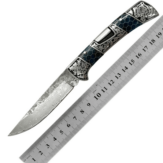 Wraith Damascus Pocket Knife with Honeycomb Resin Handle