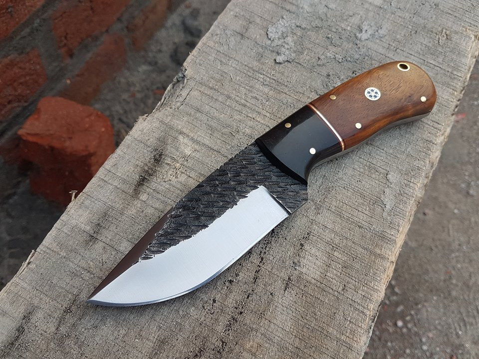 Custom Handcrafted 1095 Forged Steel Fixed Blade Skinning Knife - 8.25 Inch Buffalo Horn & Rosewood Handle - Premium Quality by KBS Knives