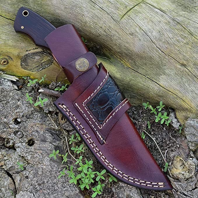 Damascus Hunting Knife With Rose Wood Handle