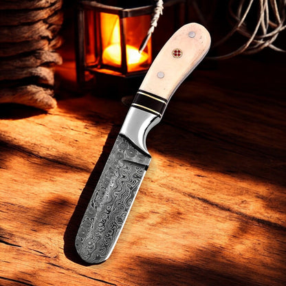 Custom Handmade Bull Cutter Knife – 7" Raindrops Damascus Steel