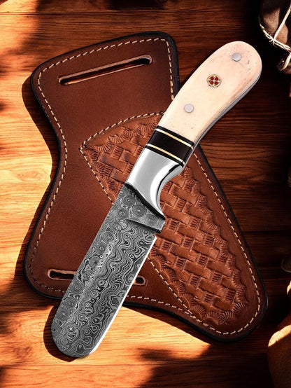 Custom Handmade Bull Cutter Knife – 7" Raindrops Damascus Steel