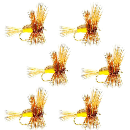 Barbless Yellow Humpy Classic Hair Wing Dry Fly - 6 Flies Hook Size 12