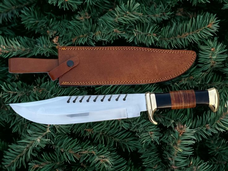 Frontier Legend Bowie Knife – Custom Handmade D2 Steel Blade with Stacked Leather Handle, 16" Overall Length