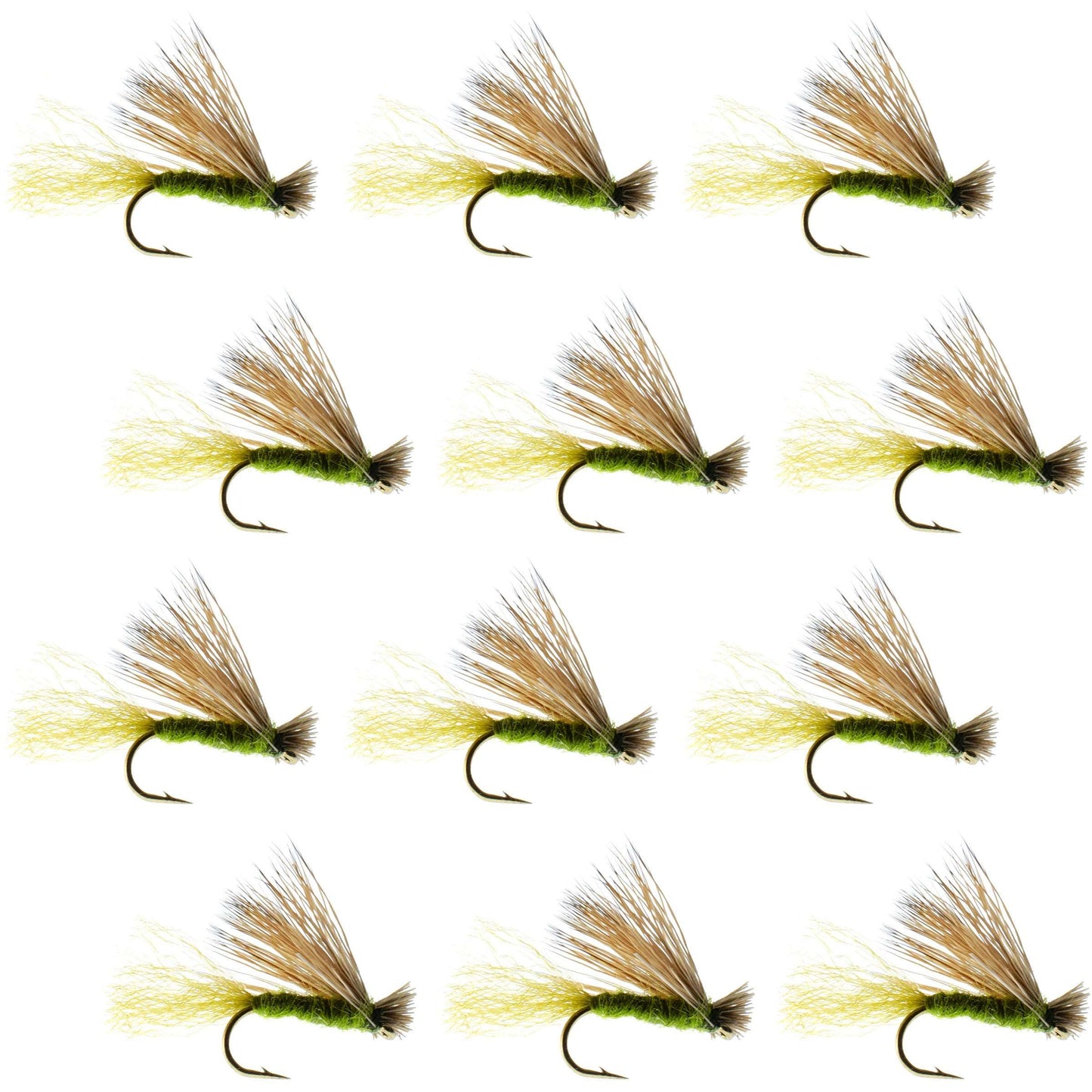 Barbless Olive X Caddis Emerging Caddis Adult Fly - 12 Flies Size 16