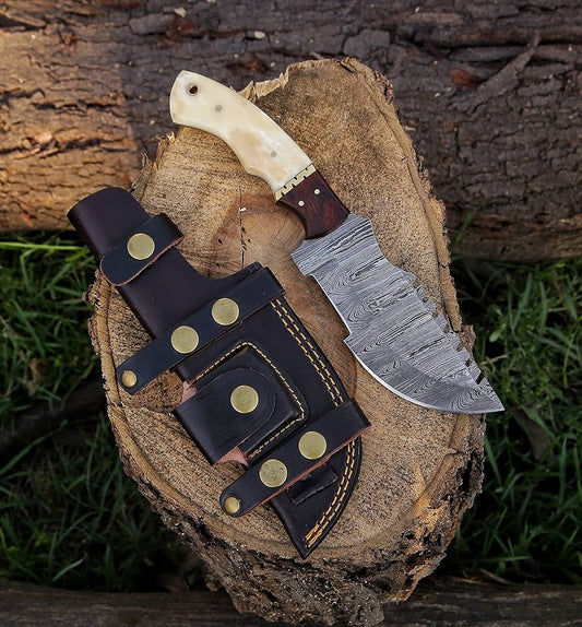 Tom Brown Knife – Custom Handmade Damascus Tracker with Bone & Rosewood Handle