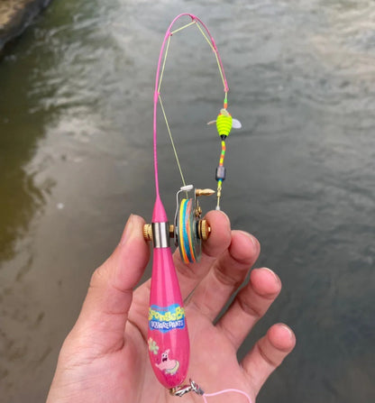 Handmade fishing rod with wheels for MicroFishing