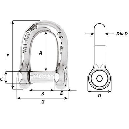 Wichard Self-Locking Allen Head Pin D Shackle - 8mm Diameter - 5/16"