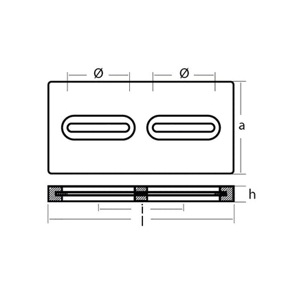 Tecnoseal Rectangular Zinc Plate Anode w/Inserts - 12" x 6" x 1"