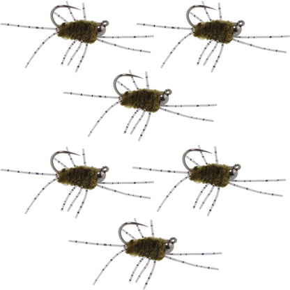 Barbless Pat's Barred Rubber Legs Tungsten Bead Jigged Dark Olive Euro Nymph  - Set of 6 Flies Hook Size 6