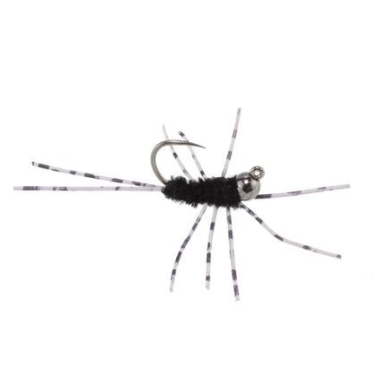 Barbless Pat's Barred Rubber Legs Tungsten Bead Jigged Black Euro Nymph  - Set of 12 Flies Hook Size 6