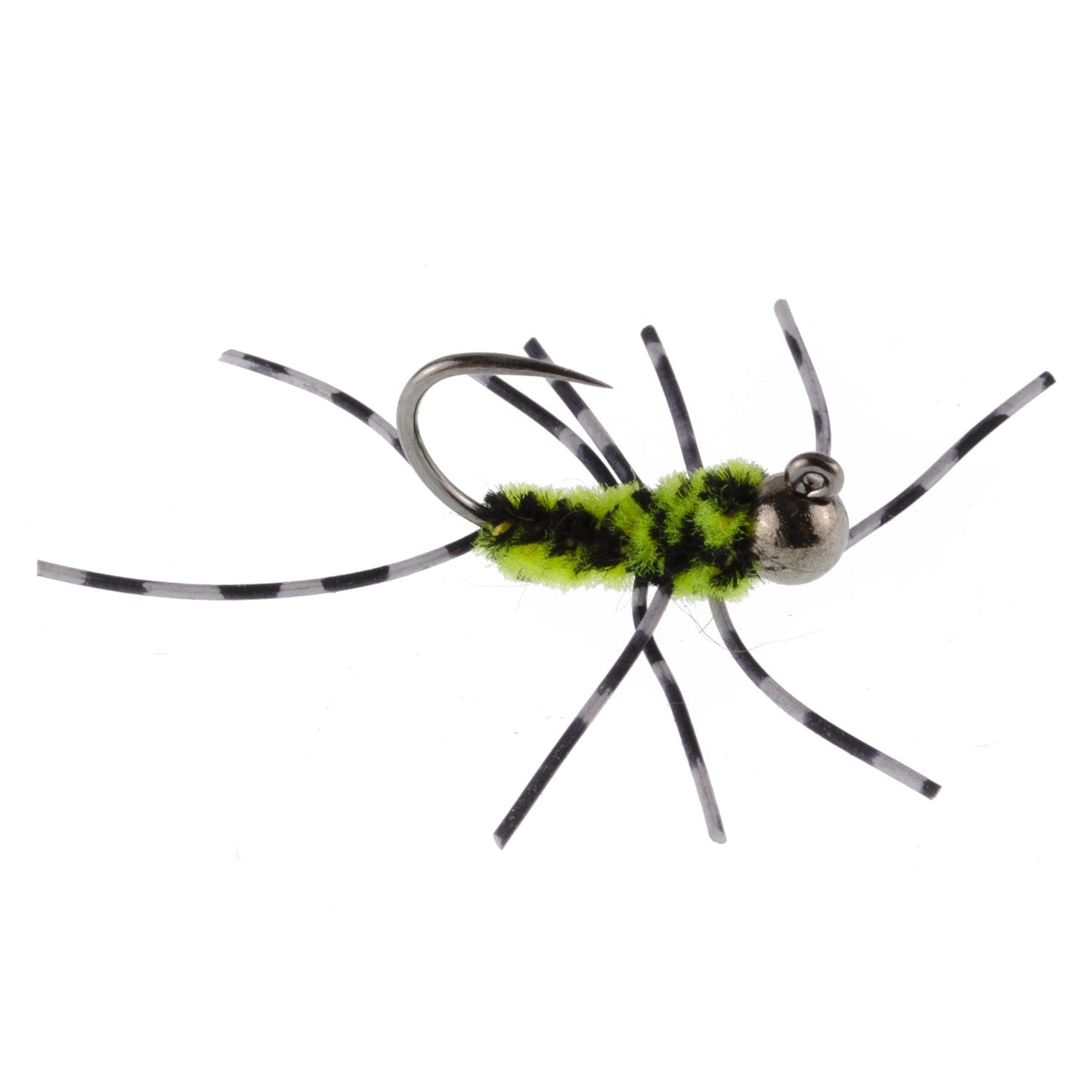 Barbless Pat's Barred Rubber Legs Tungsten Bead Jigged Black/Chartreuse Euro Nymph  - Set of 6 Flies Hook Size 6