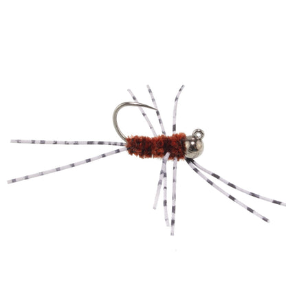 3 Pack Barbless Pat's Barred Rubber Legs Tungsten Bead Jigged Brown Euro Nymph - Hook Size 6