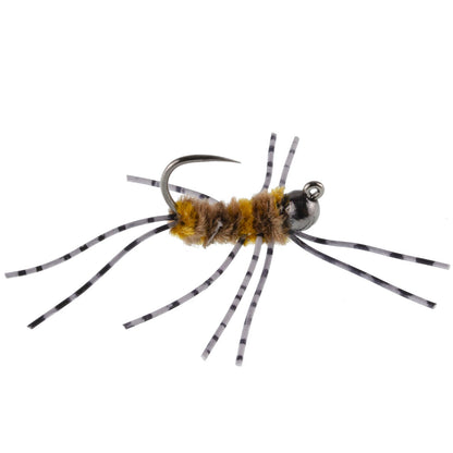 Barbless Pat's Barred Rubber Legs Tungsten Bead Jigged Coffee/Tan Euro Nymph  - Set of 12 Flies Hook Size 6