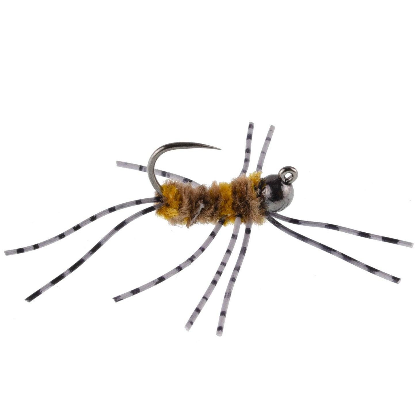 3 Pack Barbless Pat's Barred Rubber Legs Tungsten Bead Jigged Coffee/Tan Euro Nymph  - Hook Size 6