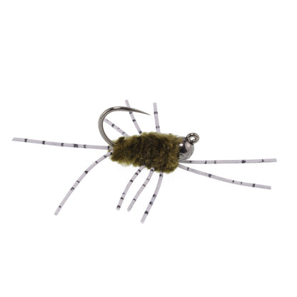 Barbless Pat's Barred Rubber Legs Tungsten Bead Jigged Dark Olive Euro Nymph  - Set of 6 Flies Hook Size 6