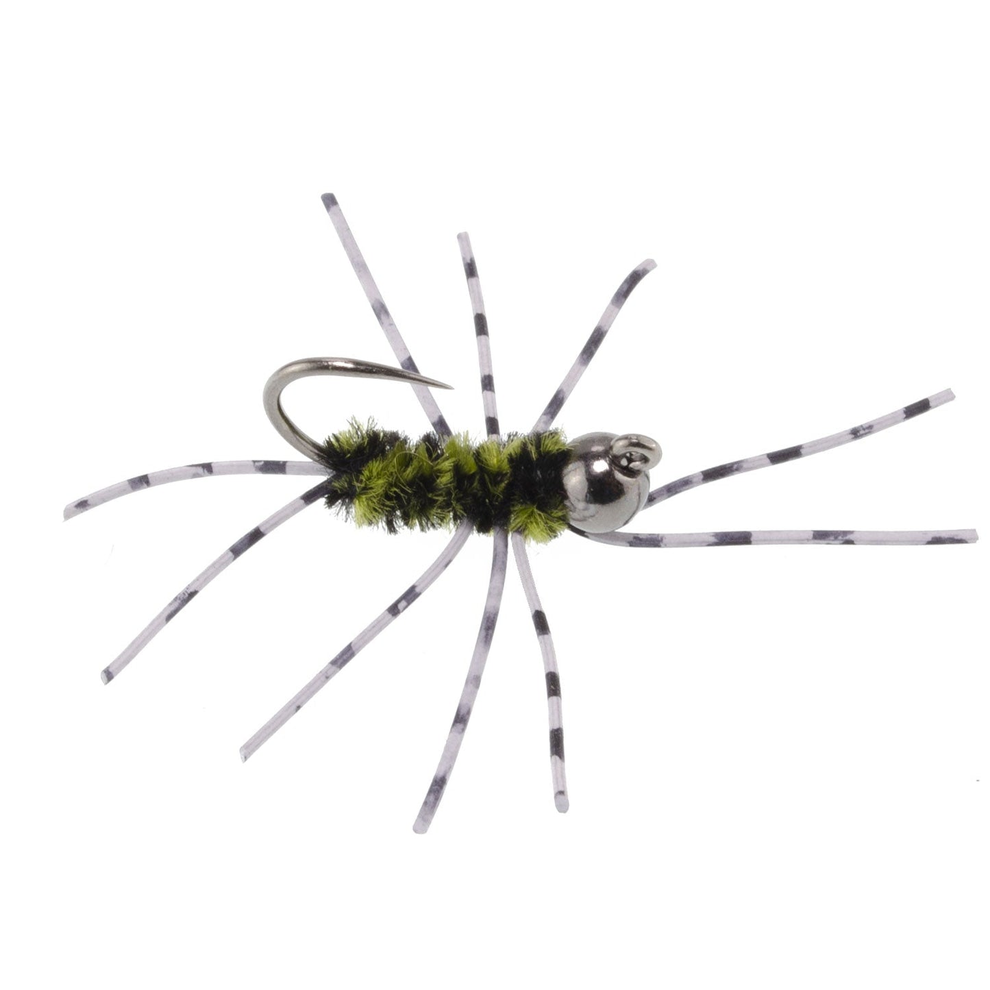 Barbless Pat's Rubber Legs Tungsten Jig Black/Olive Euro Nymph 6 Flies #6