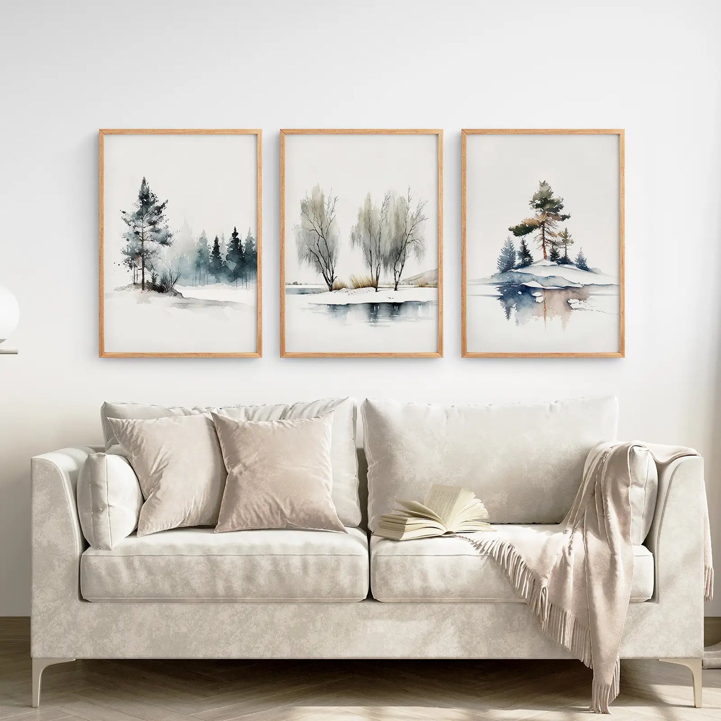 Winter Nature Set of 3 Wall Art Pine Forest Decor