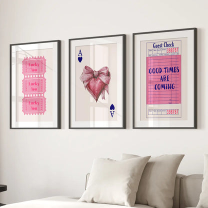 Preppy Pink Girly Poster Set of 3 Wall Art Decor
