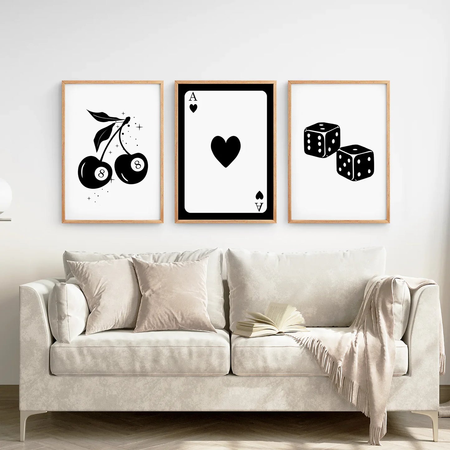Set of Three Piece Playing Cards Black and White Decor