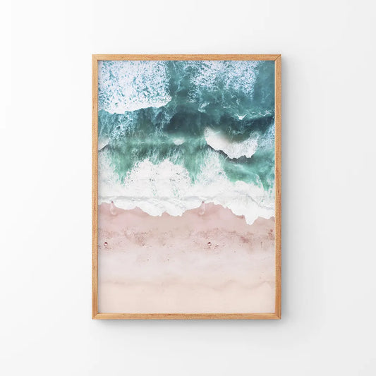 Aerial Coastal Ocean Wall Decor. Pink Beach, Blue Waves