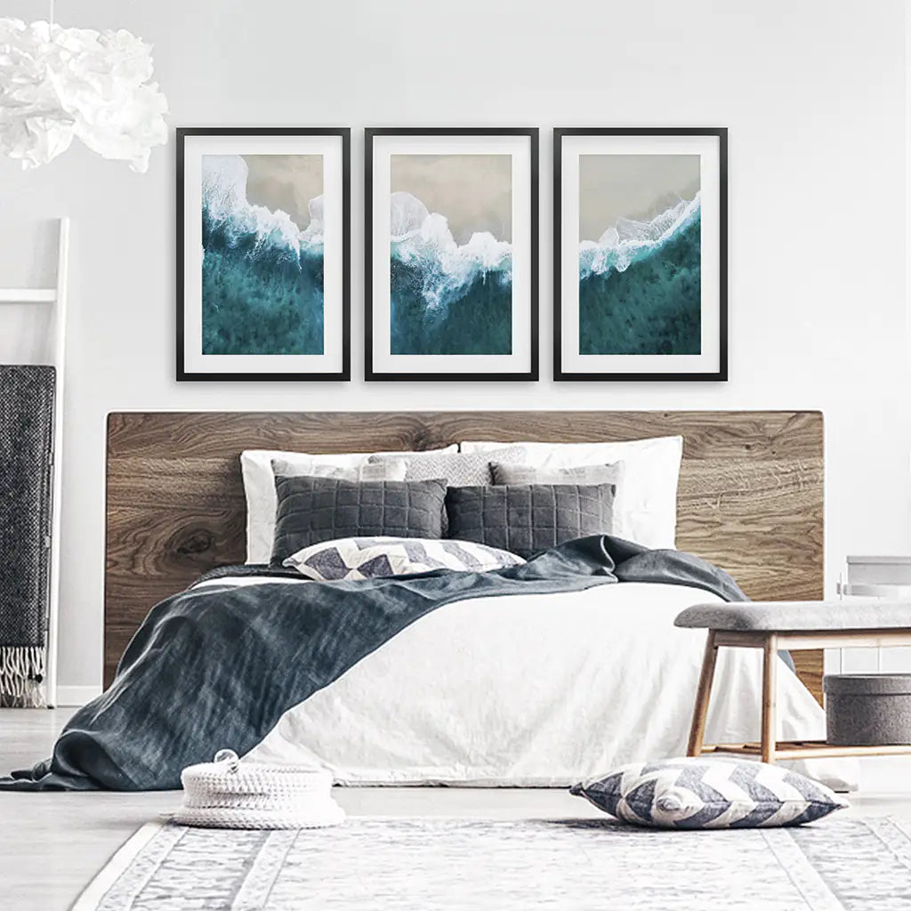 Turquoise Wave on the Sandy Beach Prints. Aerial Photography