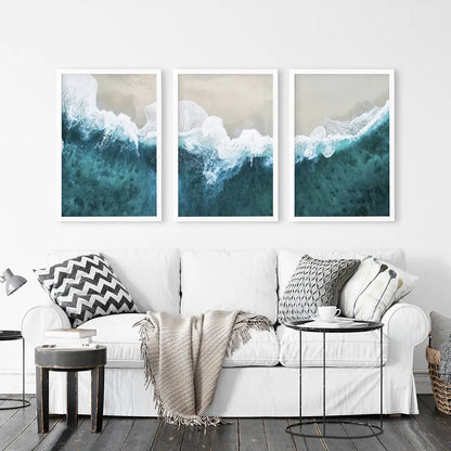 Turquoise Wave on the Sandy Beach Prints. Aerial Photography