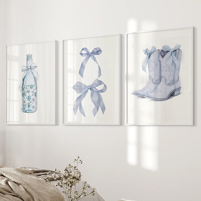 Preppy Aesthetic Dorm Decor Blue Wall Art Prints